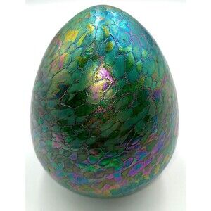 Rare 6" Borowski Iridescent Reptile Skin Glass Egg Studio Art Sculpture Polish